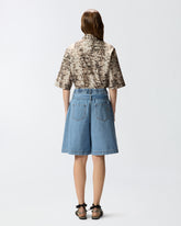 Wide-leg denim Bermuda shorts with belt - | Pinko