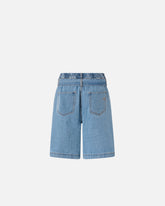 Wide-leg denim Bermuda shorts with belt - | Pinko