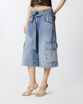 Denim utility Bermuda shorts with belt - | Pinko