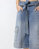 Denim utility Bermuda shorts with belt - | Pinko