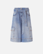 Denim utility Bermuda shorts with belt - | Pinko