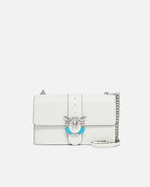 Love Bag One medium shoulder bag in leather with turquoise buckle - White | Pinko