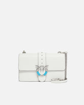 Love Bag One medium shoulder bag in leather with turquoise buckle - White | Pinko