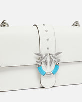 Love Bag One medium shoulder bag in leather with turquoise buckle - White | Pinko
