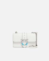 Mini Love Bag One shoulder bag in leather with turquoise buckle - White | Pinko