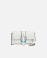 Mini Love Bag One Pocket shoulder bag in leather with turquoise buckle - White | Pinko