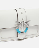 Mini Love Bag One Pocket shoulder bag in leather with turquoise buckle - White | Pinko