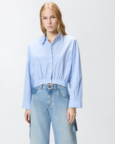 Cropped striped shirt with jewel collar - | Pinko
