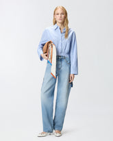 Cropped striped shirt with jewel collar - | Pinko