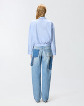 Cropped striped shirt with jewel collar - | Pinko