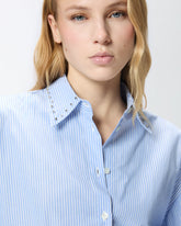 Cropped striped shirt with jewel collar - | Pinko