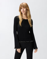 Ribbed sweater with jewel edges - | Pinko