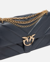 Love Bag One medium shoulder bag in chevron leather and nappa with triple chain - Dark Grey | Pinko