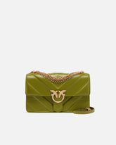 Love Bag One medium shoulder bag in chevron leather and nappa with triple chain - Green | Pinko