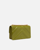 Love Bag One medium shoulder bag in chevron leather and nappa with triple chain - Green | Pinko