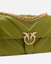 Love Bag One medium shoulder bag in chevron leather and nappa with triple chain - Green | Pinko