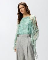 Silk blouse with rose print and open shoulders - | Pinko