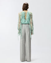 Schulterfreie Bluse aus Seide mit Rosenprint - | Pinko