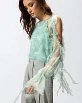 Silk blouse with rose print and open shoulders - | Pinko