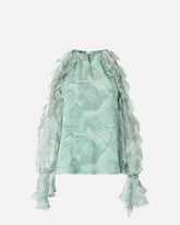 Silk blouse with rose print and open shoulders - | Pinko