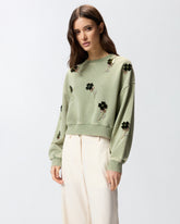 Sweatshirt mit Schmuckblumen - Grün | Pinko