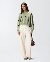 Sweatshirt with jewel flowers - Green | Pinko