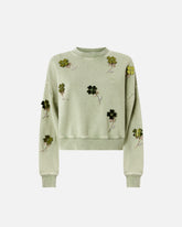 Sweatshirt mit Schmuckblumen - Grün | Pinko