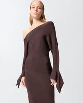 Geripptes, langes Kleid mit asymmetrischem Ausschnitt - | Pinko