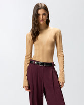 Lightweight ribbed sweater with sheer details - | Pinko