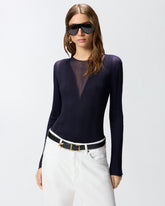Leichter Pullover in Rippstrick mit Transparenzeffekten - | Pinko