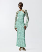 Silk midi dress with rose print and open shoulders - | Pinko