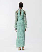 Silk midi dress with rose print and open shoulders - | Pinko