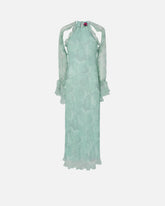 Silk midi dress with rose print and open shoulders - | Pinko