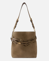 Mittelgroße Schulter-Beuteltasche Belt Bag aus Veloursleder - Braun | Pinko