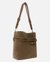 Mittelgroße Schulter-Beuteltasche Belt Bag aus Veloursleder - Braun | Pinko