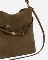 Mittelgroße Schulter-Beuteltasche Belt Bag aus Veloursleder - Braun | Pinko