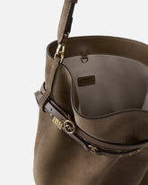 Mittelgroße Schulter-Beuteltasche Belt Bag aus Veloursleder - Braun | Pinko