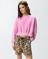 Cropped-Sweatshirt mit Logo-Etikette - | Pinko