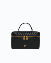 Mittlerer Beauty Case aus Chevron-Nappaleder mit Schulterriemen - | Pinko