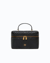 Medium beauty case with shoulder strap in chevron leather - Black | Pinko