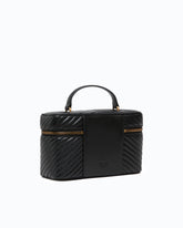 Medium beauty case with shoulder strap in chevron leather - Black | Pinko