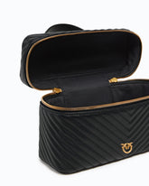 Mittlerer Beauty Case aus Chevron-Nappaleder mit Schulterriemen - | Pinko