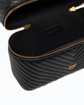 Medium beauty case with shoulder strap in chevron leather - Black | Pinko