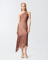 Satin one-shoulder mini dress with fringing - Orange | Pinko