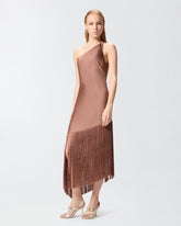 Satin one-shoulder mini dress with fringing - Orange | Pinko