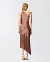 Satin one-shoulder mini dress with fringing - Orange | Pinko