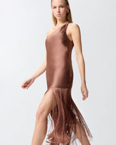 Satin one-shoulder mini dress with fringing - Orange | Pinko