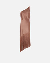 Satin one-shoulder mini dress with fringing - Orange | Pinko