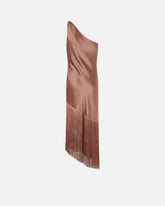 Satin one-shoulder mini dress with fringing - Orange | Pinko