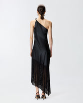 Satin one-shoulder mini dress with fringing - Black | Pinko